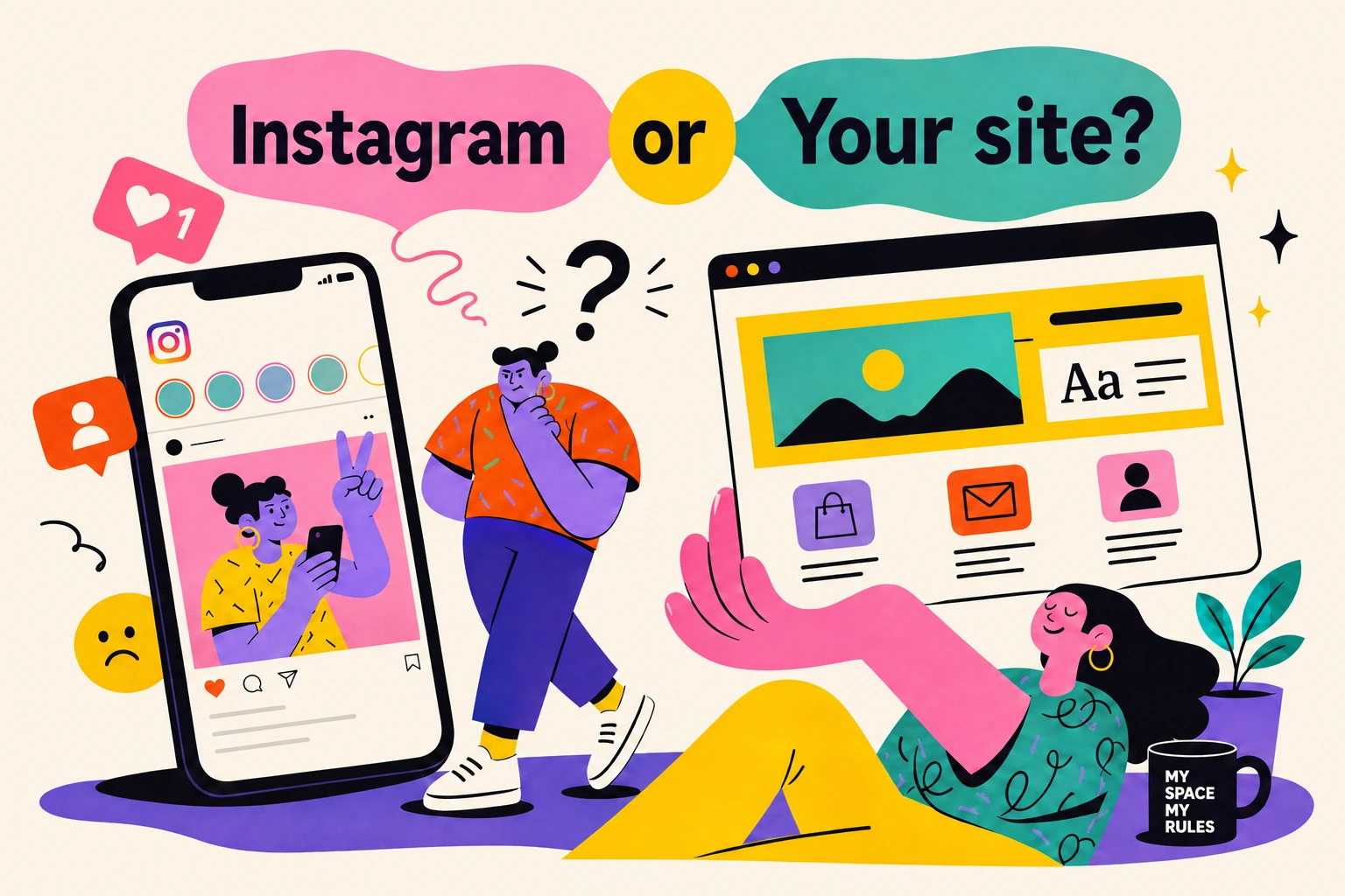 An illustration of Instagram and a website working together.