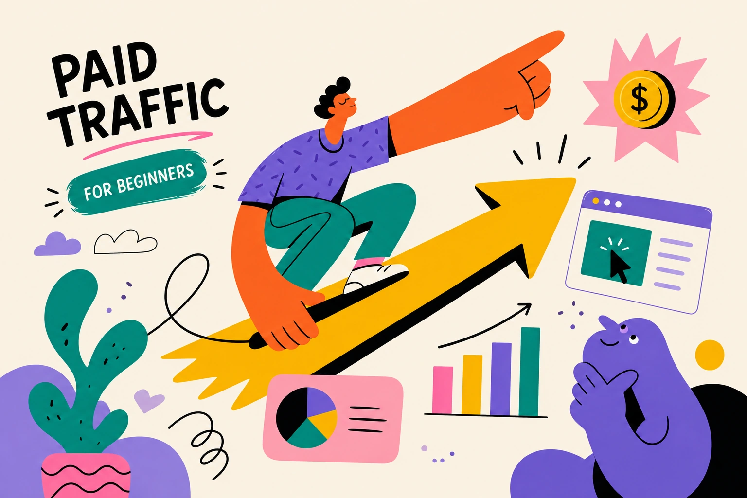 An illustration of a campaign, landing page and conversions.
