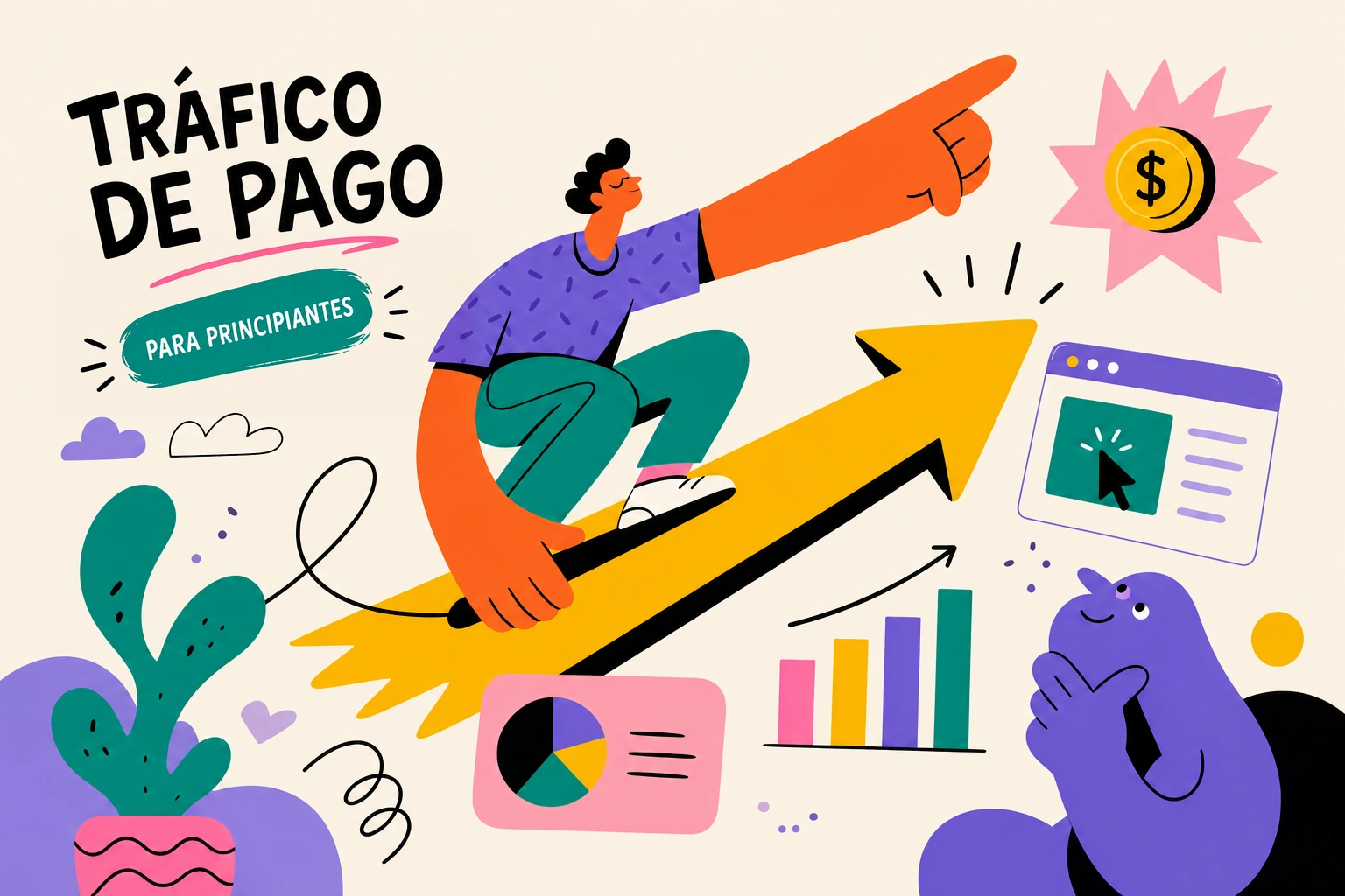 Ilustración sobre una campaña, una página de destino y conversiones.