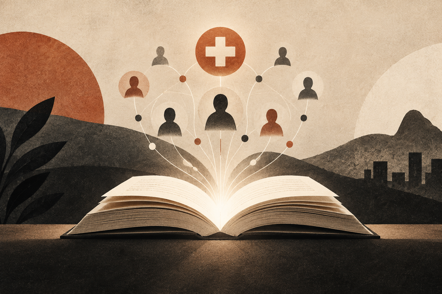 Ilustração editorial de livro aberto sobre formação e educação