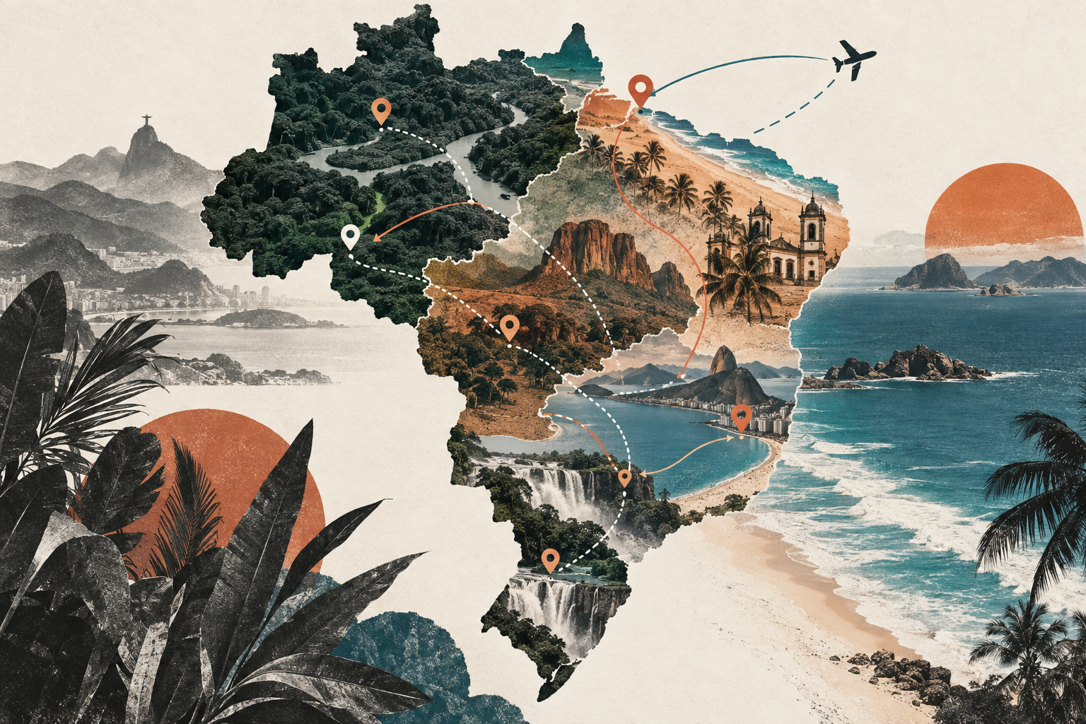Ilustração editorial de destinos, paisagens e rotas no Brasil