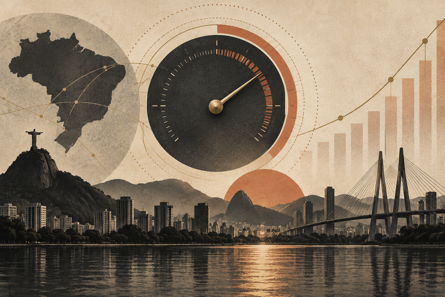 Ilustração editorial de indicadores econômicos e evolução de dados